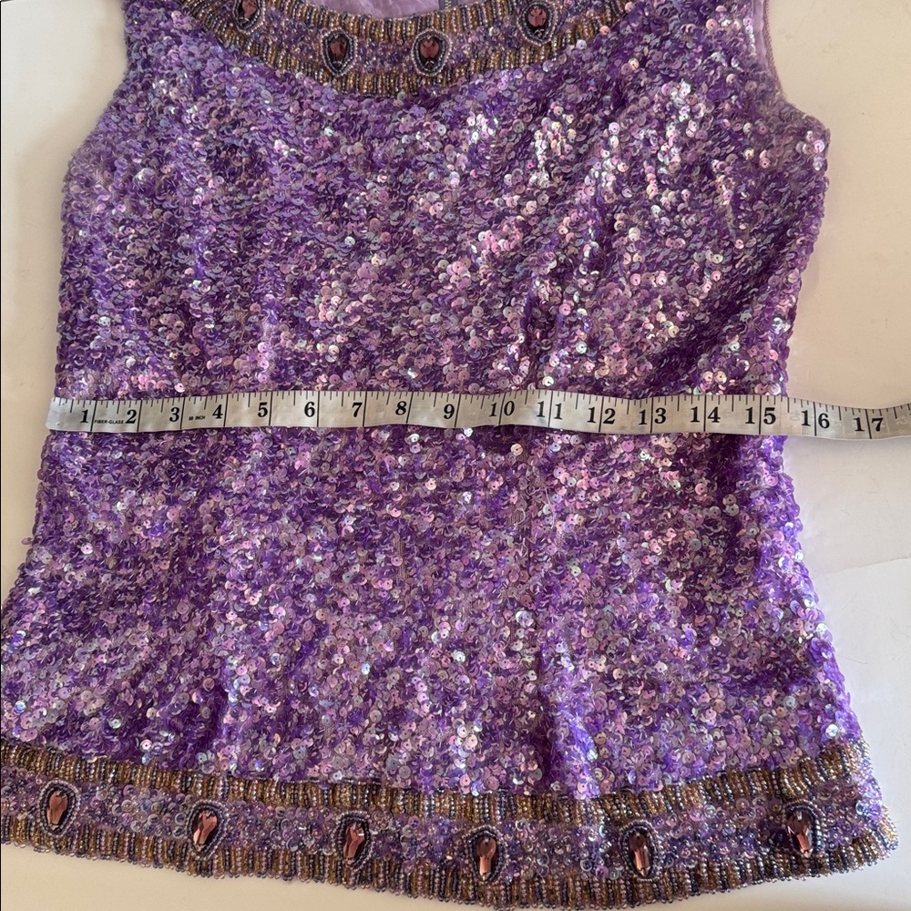 Vintage Cardell Wool Purple Sequin Rhinestone Sleeveless Evening Formal Top sz S - Picture 7 of 11